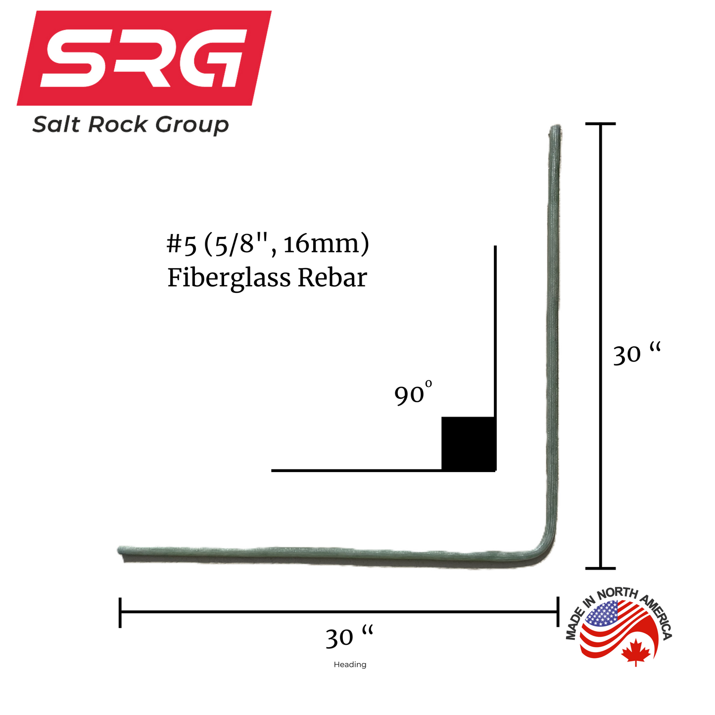 4 Pieces - #5 (5/8",13mm)90 Degree Corner Bar 30" x 30" - SRG - Salt Rock Group Fiberglass Rebar